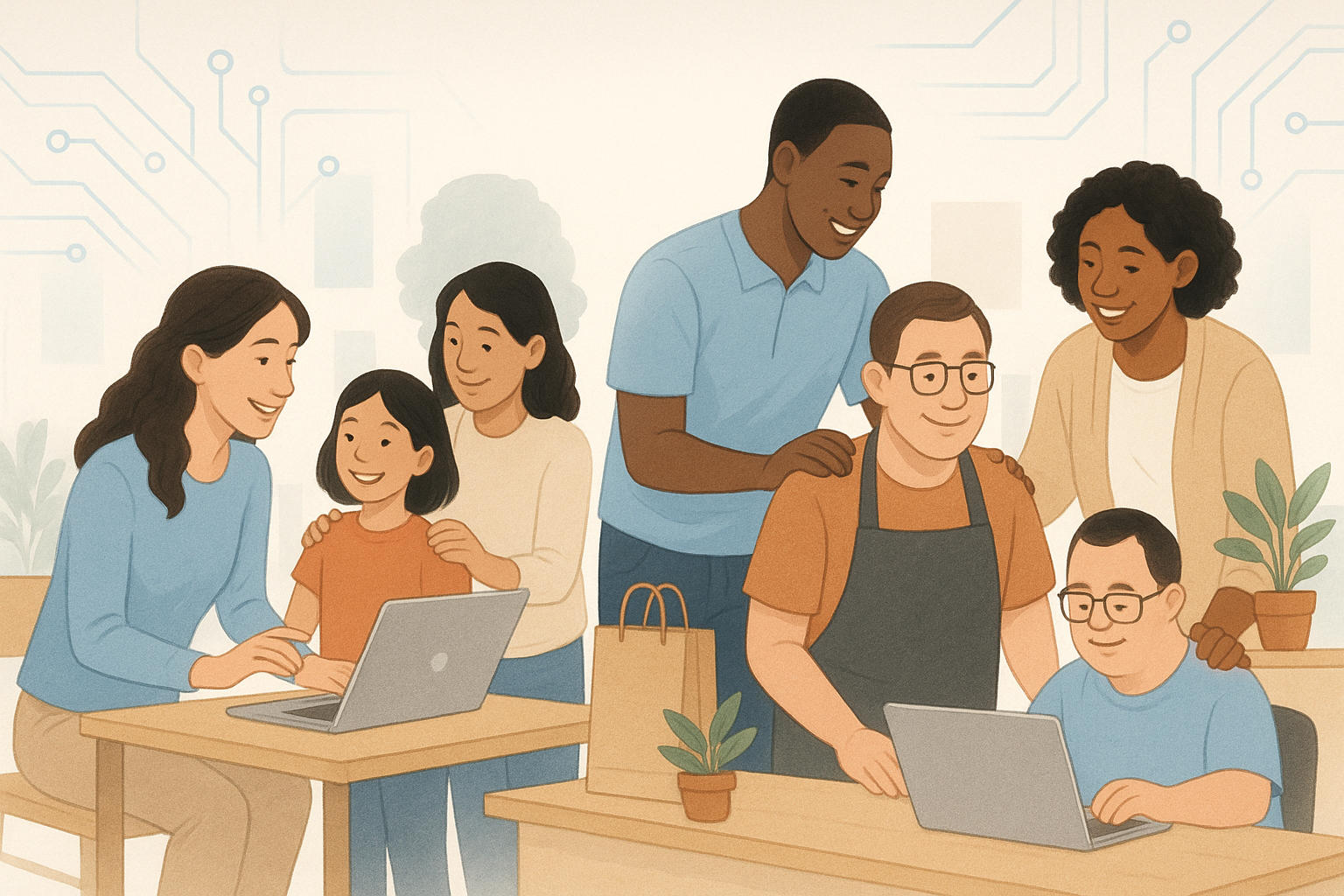 Inclusive community support with people collaborating around accessible technology